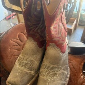 Justin Boots Red and gray Leather Cowboy Boots